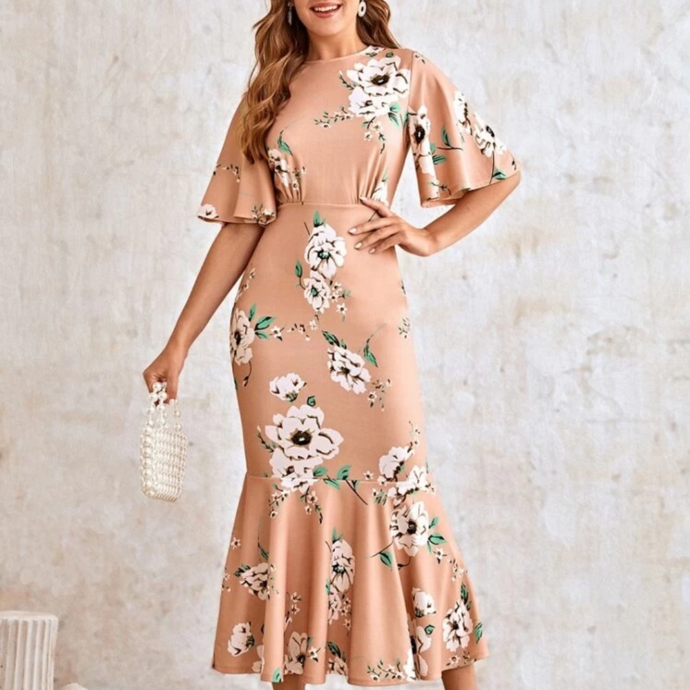 SHEIN | Flutter Sleeve Fishtail Hem Floral Print